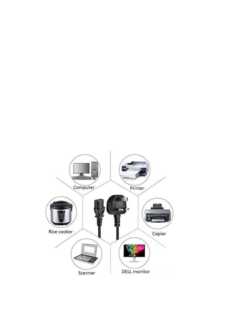 Terabyte "UK 3-Pin Power Cable 1.8 Meter with Fuse - High Quality AC Power Cord for Computer, Printer, LCD/LED Monitor - Compatible with Dell, HP, Samsung, Sony, Lenovo" - Image 2
