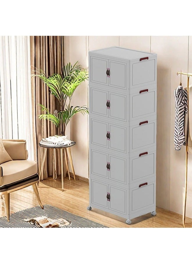 fantasize 5 Tiers Stackable Storage Bins Folding Storage Bins with Lid Closet Organizers and Storage Folding Storage Box with Doors Collapsible Storage Cabinet Bins  - Image 1
