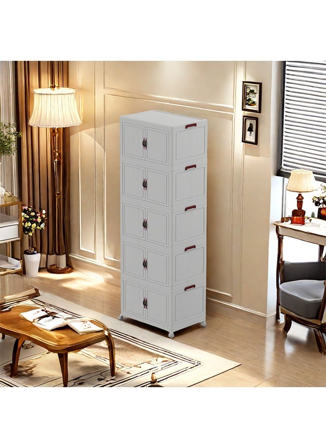 fantasize 5 Tiers Stackable Storage Bins Folding Storage Bins with Lid Closet Organizers and Storage Folding Storage Box with Doors Collapsible Storage Cabinet Bins  - Image 4