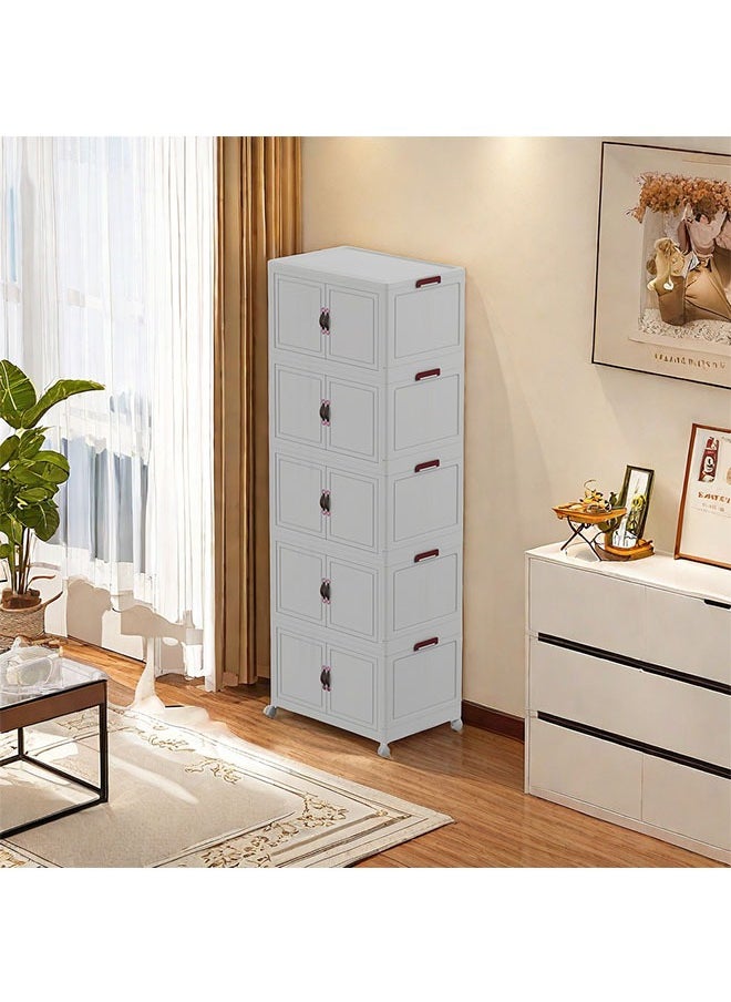 fantasize 5 Tiers Stackable Storage Bins Folding Storage Bins with Lid Closet Organizers and Storage Folding Storage Box with Doors Collapsible Storage Cabinet Bins  - Image 2