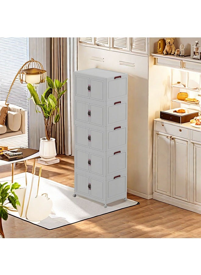 fantasize 5 Tiers Stackable Storage Bins Folding Storage Bins with Lid Closet Organizers and Storage Folding Storage Box with Doors Collapsible Storage Cabinet Bins  - Image 5