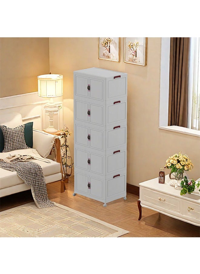 fantasize 5 Tiers Stackable Storage Bins Folding Storage Bins with Lid Closet Organizers and Storage Folding Storage Box with Doors Collapsible Storage Cabinet Bins  - Image 3