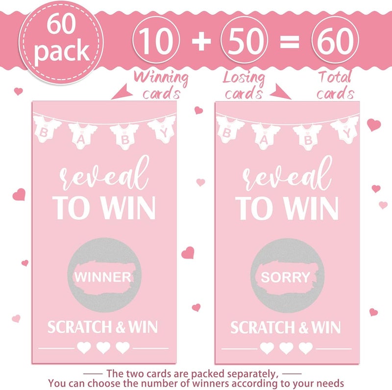 Jexine 60 Pieces Baby Shower Games for Girls Pink Scratch off Games Funny Raffle Cards Scratch Tickets for Activity Favor - Image 3