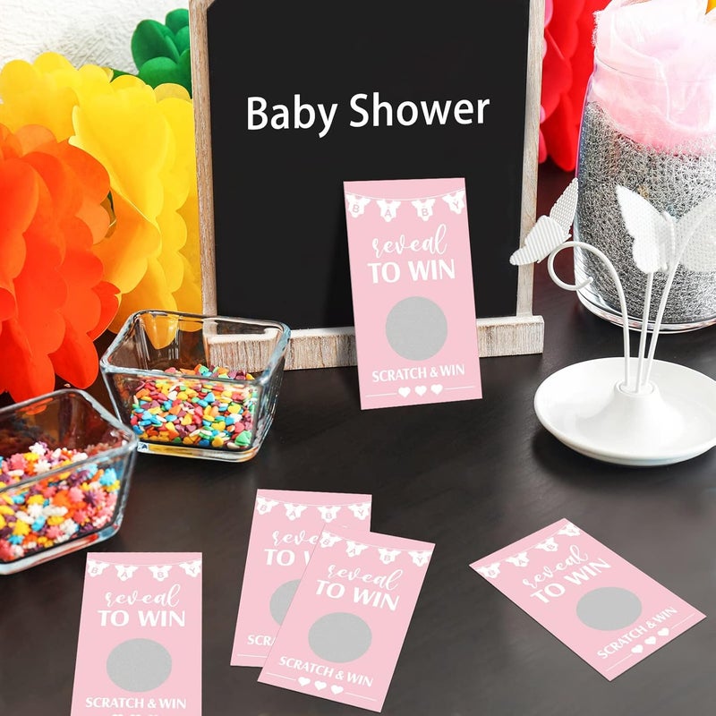 Jexine 60 Pieces Baby Shower Games for Girls Pink Scratch off Games Funny Raffle Cards Scratch Tickets for Activity Favor - Image 5
