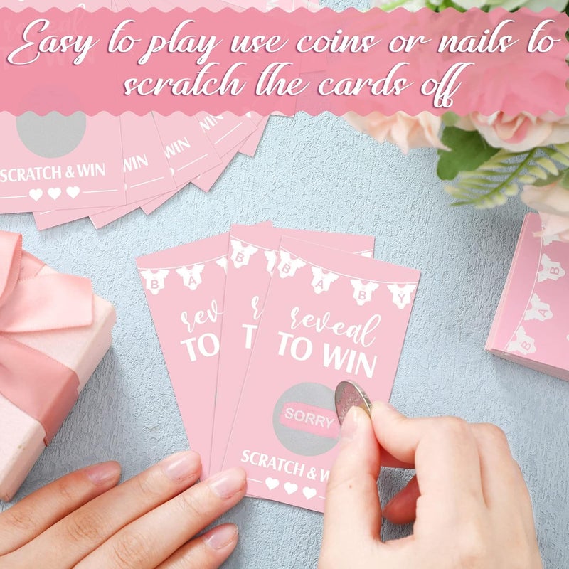 Jexine 60 Pieces Baby Shower Games for Girls Pink Scratch off Games Funny Raffle Cards Scratch Tickets for Activity Favor - Image 4