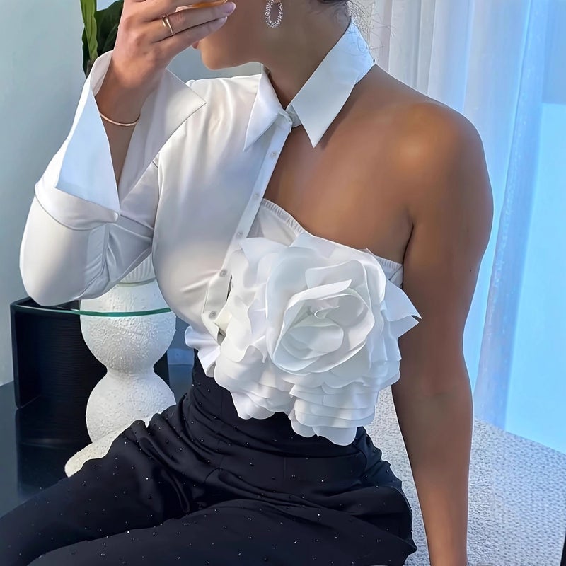 Women's Off-Shoulder Floral Cotton Blouse - Image 1
