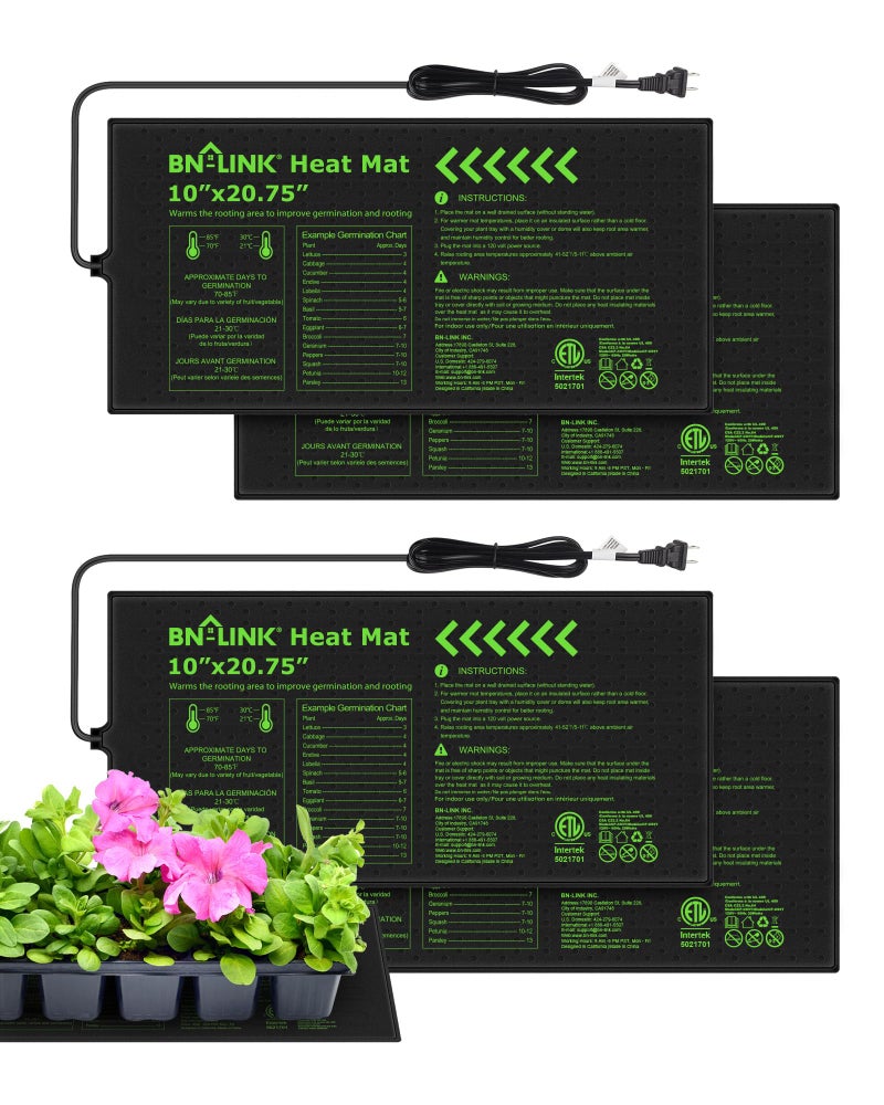 BN-LINK Durable Seedling Heat Mats for Seed Starting 10" x 20.75", 4 Pack Waterproof Warming Mat for Plants Germination, Plant Heating Pad for Indoor Growing, Hydroponic, Greenhouse, ETL Listed - Image 1