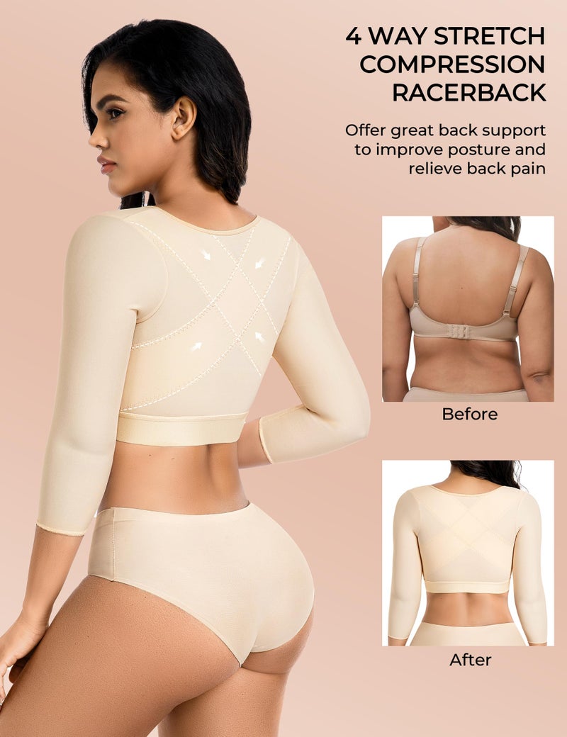 EUYZOU Arm Compression Sleeves for Women Post Surgery Front Closure Bra Slimming Arm Lipo Shapewear Top - Nude L - Image 3