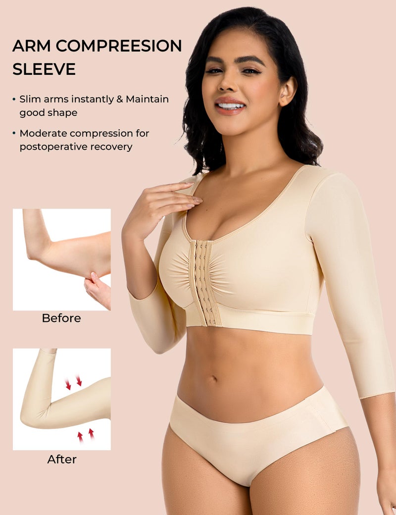EUYZOU Arm Compression Sleeves for Women Post Surgery Front Closure Bra Slimming Arm Lipo Shapewear Top - Nude L - Image 2