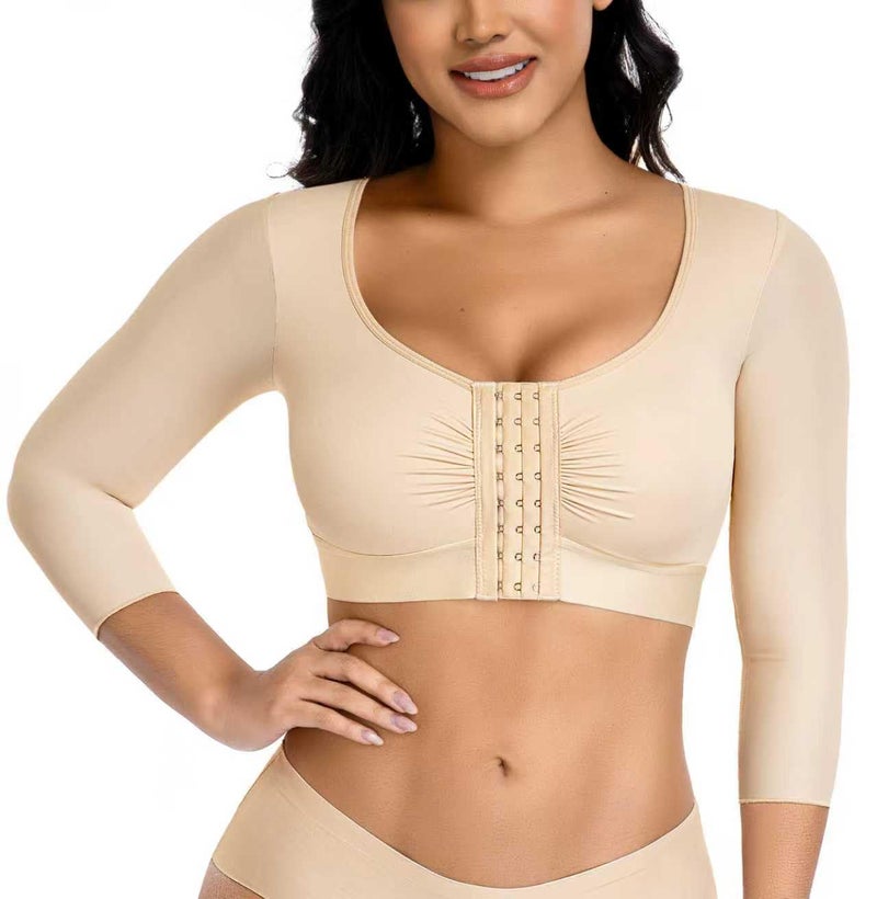 EUYZOU Arm Compression Sleeves for Women Post Surgery Front Closure Bra Slimming Arm Lipo Shapewear Top - Nude L - Image 1