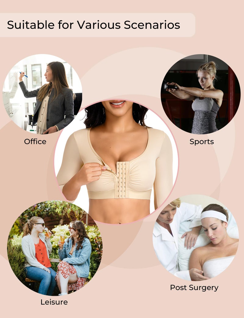 EUYZOU Arm Compression Sleeves for Women Post Surgery Front Closure Bra Slimming Arm Lipo Shapewear Top - Nude L - Image 5