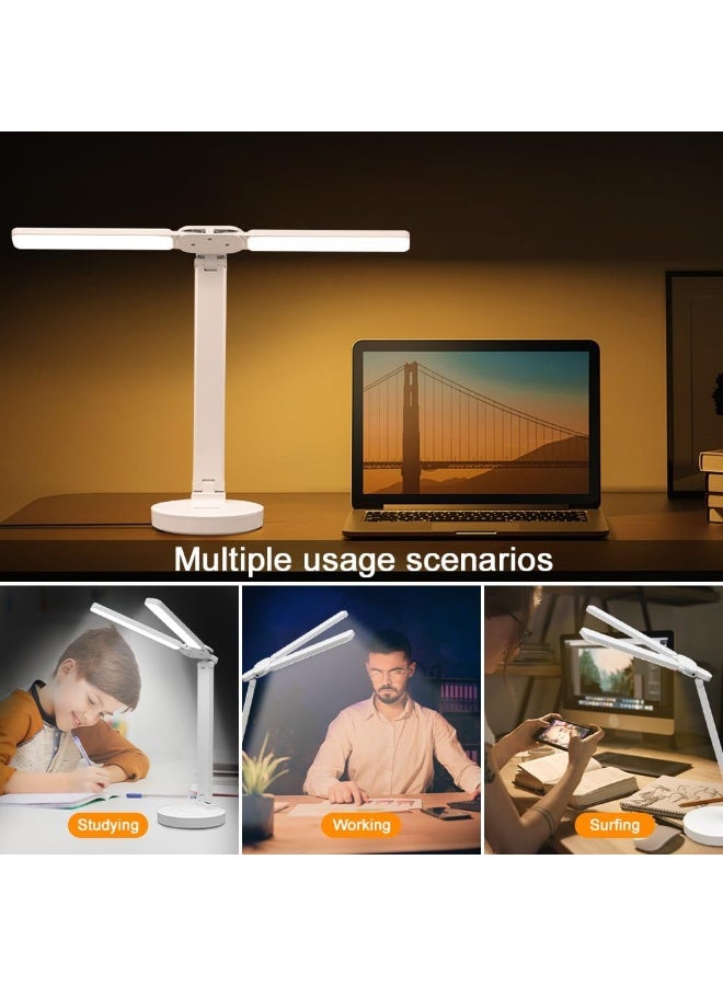 نكومي مصباح مكتبي مزدوج الرأس، قابل لإعادة الشحن، مريح للعين، يعمل باللمس مع منفذ شحن USB - مصباح طاولة بجانب السرير للقراءة، مصباح دراسة للأطفال، المنزل، المكتب - Image 5