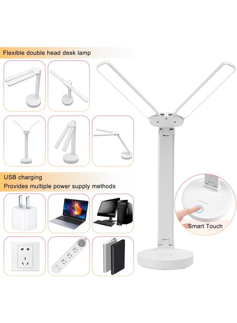 نكومي مصباح مكتبي مزدوج الرأس، قابل لإعادة الشحن، مريح للعين، يعمل باللمس مع منفذ شحن USB - مصباح طاولة بجانب السرير للقراءة، مصباح دراسة للأطفال، المنزل، المكتب - Image 4