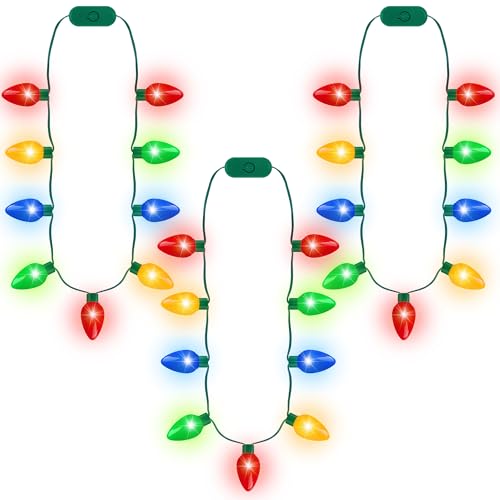 Blowata 9PCS Christmas Light Necklace Light up 3 Modes Christmas Necklace Party Favors Wearable Xmas Lights with 4 Colorful Bulbs Xmas Accessories Ugly Sweater Party Supplies Party Favors - Image 1