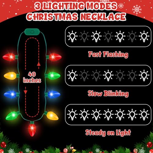 Blowata 9PCS Christmas Light Necklace Light up 3 Modes Christmas Necklace Party Favors Wearable Xmas Lights with 4 Colorful Bulbs Xmas Accessories Ugly Sweater Party Supplies Party Favors - Image 5