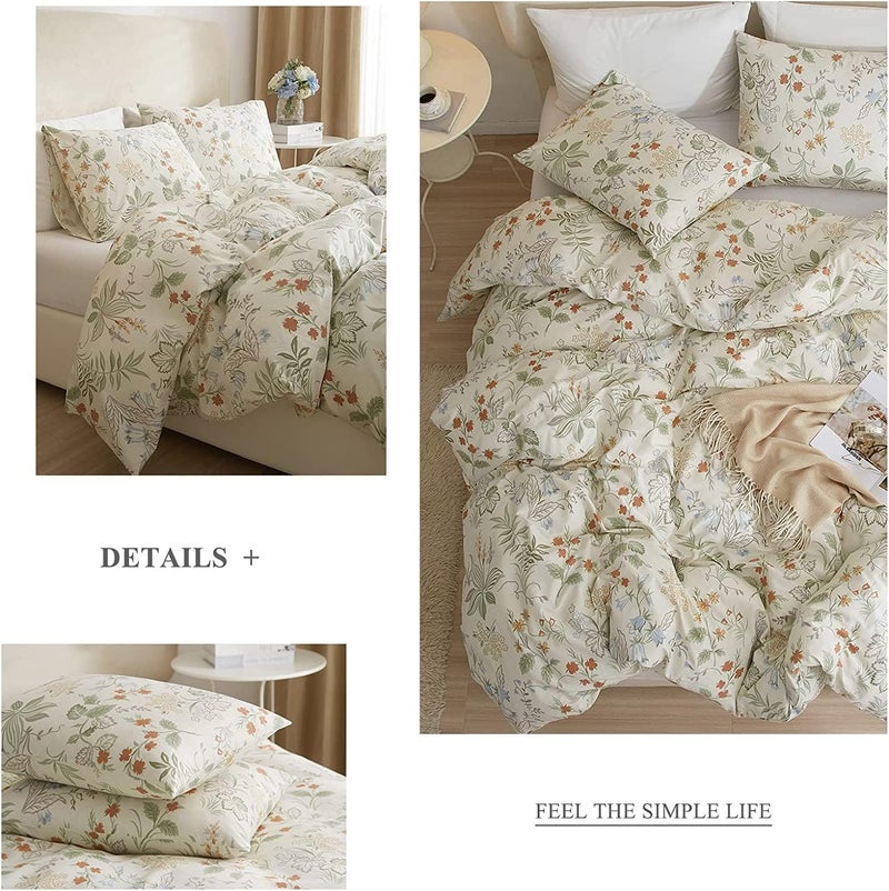 AMWAN Duvet Cover Set King White Floral Duvet Cover Cotton Floral Bedding Sets Chic Flower Botanical Comforter Cover Garden Style Vintage Floral Bedding Duvet Cover with 2 Pillowcases 104''x90'' - Image 3