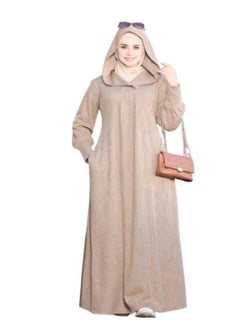 Kurdasa Abaya with a simple design and a cape - Beige color - Available in 2 sizes - Imported winter ribbed rib fabric