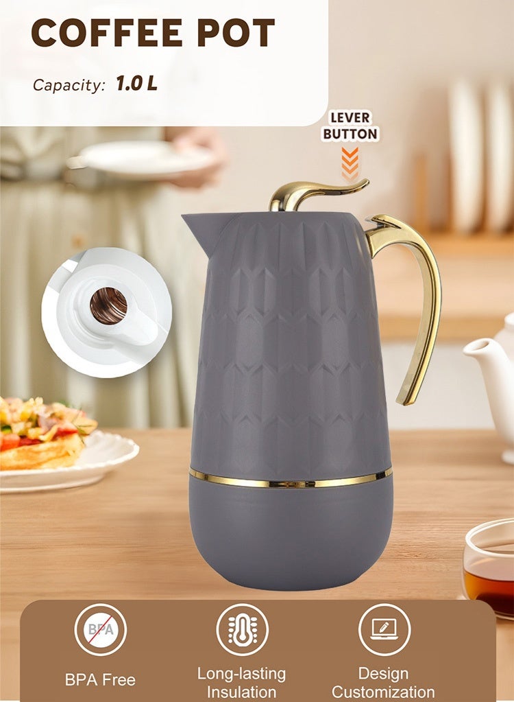 PHISMA 2-Piece Coffee And Tea Vacuum Flask Grey/Gold1 Liter - Image 5