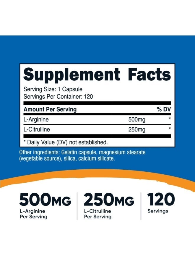 Nutricost, L-Arginine & L-Citrulline, 120 Capsules - Image 3