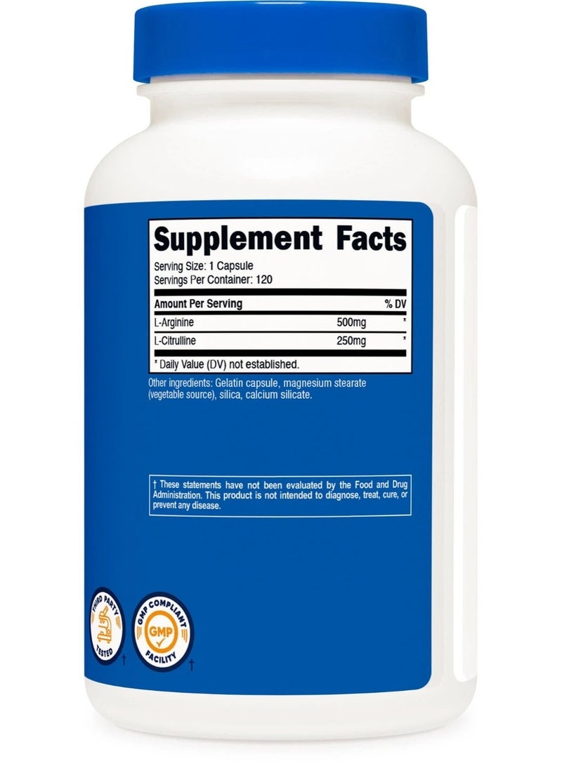Nutricost, L-Arginine & L-Citrulline, 120 Capsules - Image 2