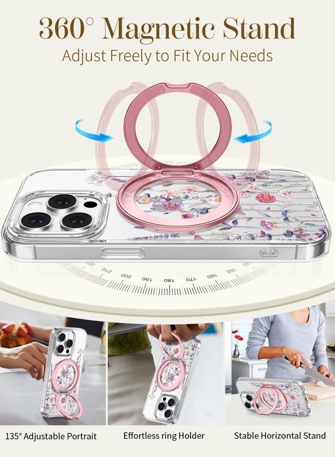Loheckle for iPhone 15 Pro Case - Compatible with MagSafe Stand Women Girls Cute Clear Girly Aesthetic Kawaii Unique Design Soft TPU Protection Built-in Stand Cover for iPhone 15 Pro, Purple Flower - Image 4
