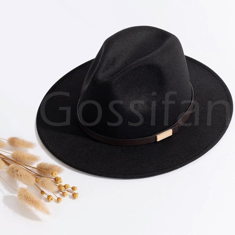 Gossifan قبعات غوسيفان فيدورا للرجال قبعة باناما واسعة الحواف مع حزام كلاسيكي - حزام ب الأسود - Image 5