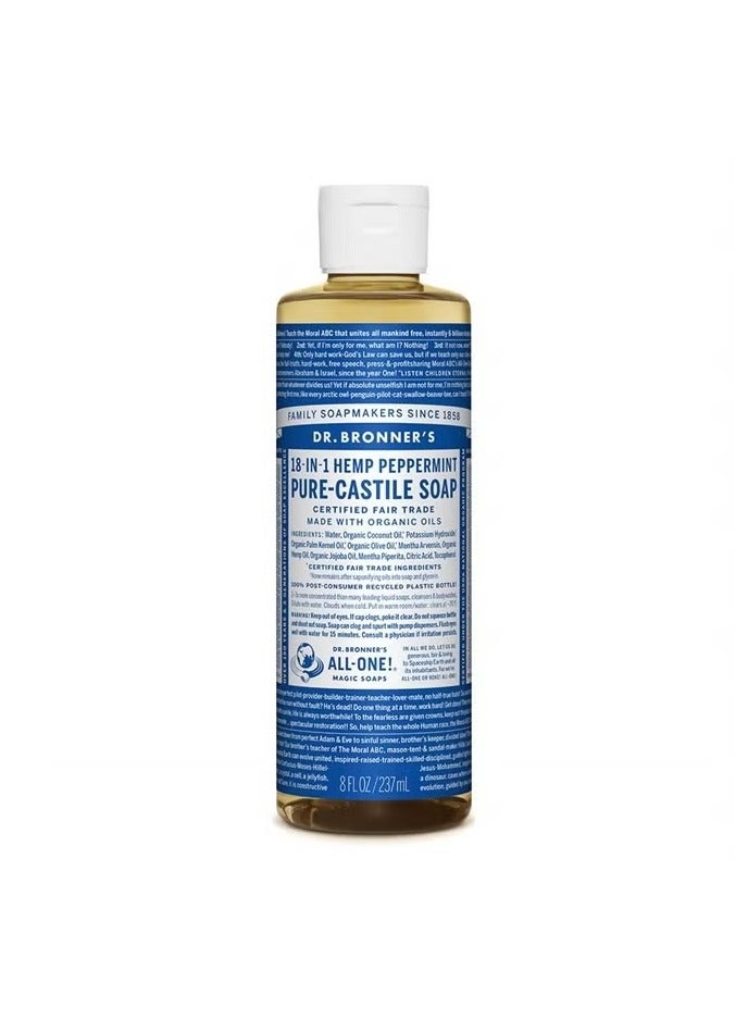 Dr. Bronner's Pure-Castile Liquid Soap (Peppermint, 8 ounce) - Made with Organic Oils, 18-in-1 Uses: Face, Body, Hair, Laundry, Pets and Dishes, Concentrated, Vegan, Non-GMO - Image 1