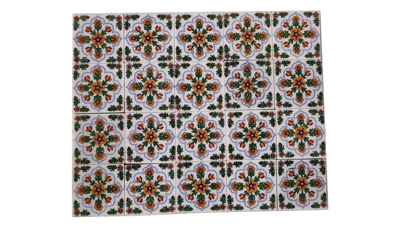Shiv Kripa Blue Pottery Shiv Kripa Blue Art Pottery Classic Decorative Interior Exterior Flooring Wall Ceramic 2 x 2 inch Tiles Pack of 20 Tiles BlueYellow Multi 