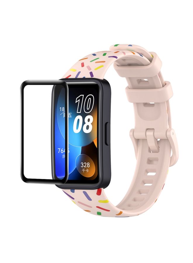 Replacement Strap For Huawei Band 8 ENKAY Hat-Prince Full Coverage Screen Protector + Adjsutable Silicone Sport Loop Strap Watchband Pink