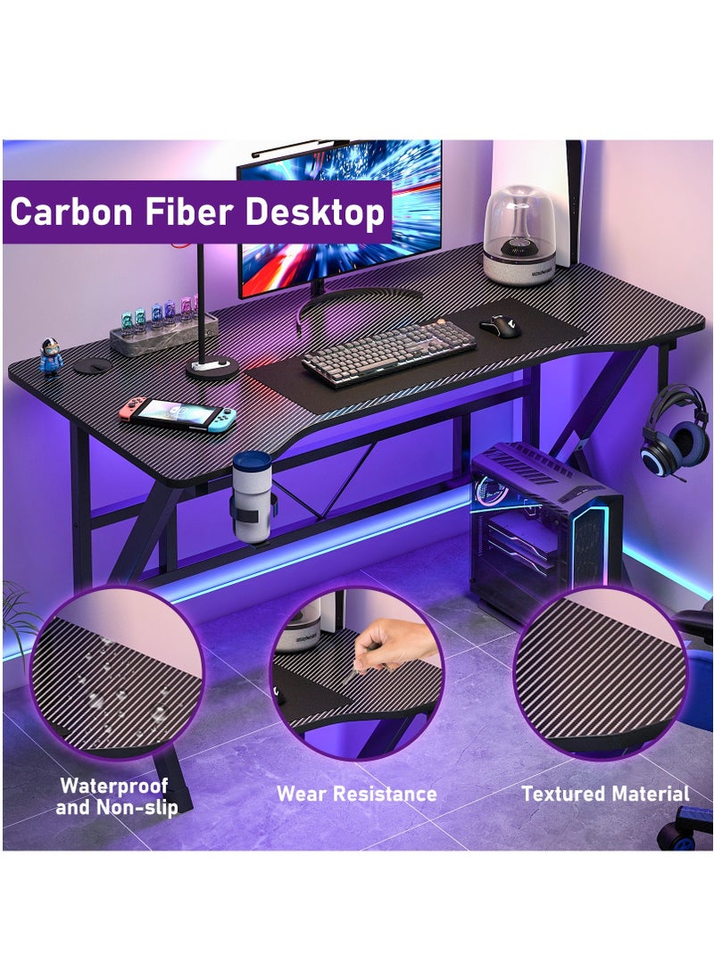 FAMAPY K Shape Gaming Desk  Computer Desk Writing Desk with Headphone Hook⋓ Holder for Home Office, Black - Image 3