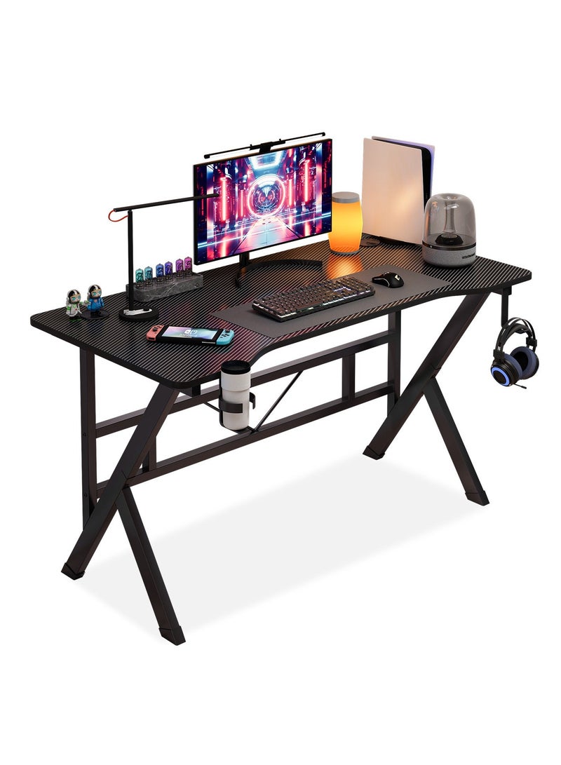 FAMAPY K Shape Gaming Desk  Computer Desk Writing Desk with Headphone Hook⋓ Holder for Home Office, Black - Image 1