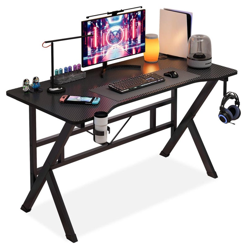 FAMAPY K Shape Gaming Desk  Computer Desk Writing Desk with Headphone Hook⋓ Holder for Home Office, Black - Image 1