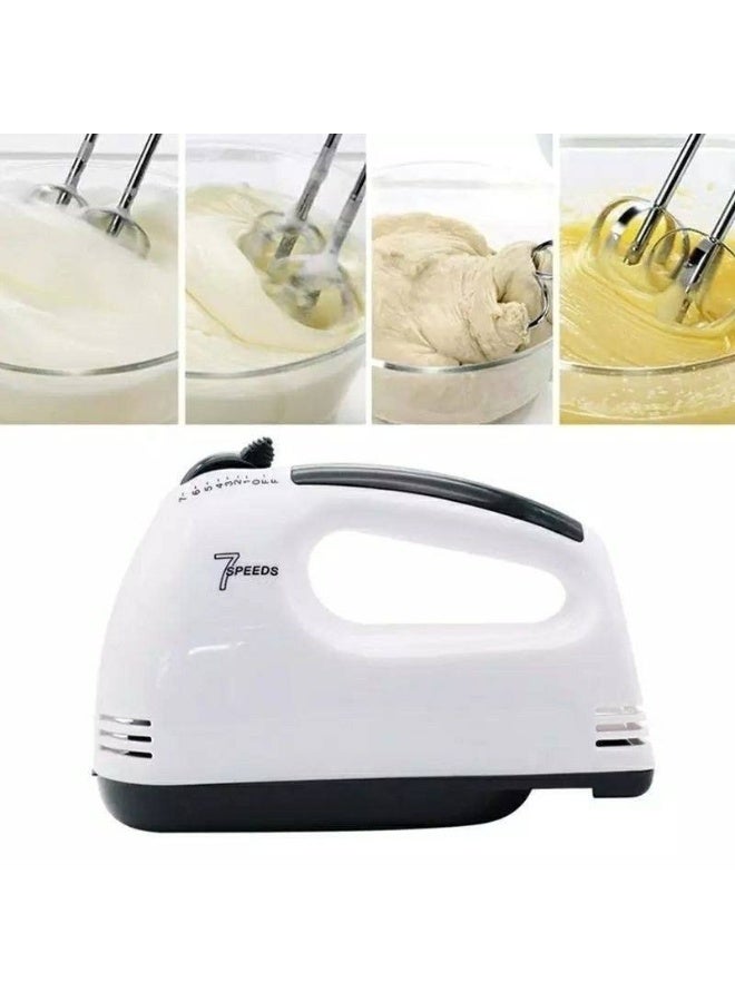 Electric Egg Beater An egg beater with an impressive design and great capabilities; it comes with both a whisk attachment and a dough hook attachment, all featuring a wire design. It operates at 100 watts / 230 volts and offers 7 variable speeds. - Image 1
