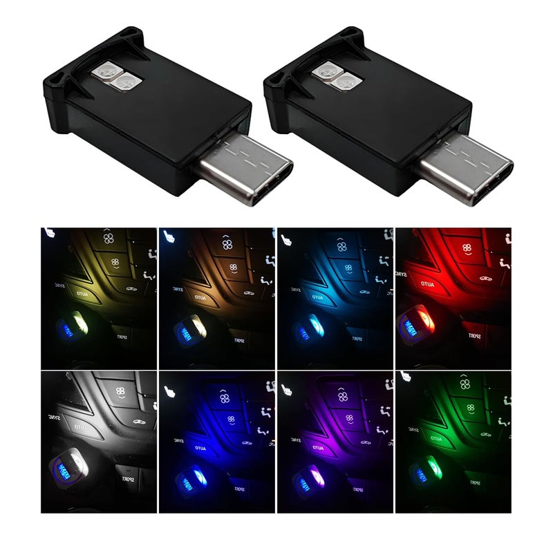 MUQIDA USB Type C LED Ambient Light, 8 Colors RGB LED Car Atmosphere Lamp with Adjustable Brightness, 5V Plug-in USB Night Lights Interior Decoration for Vehicle Home Office (2PCS) - Image 1