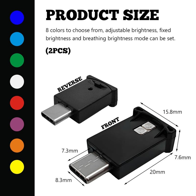 MUQIDA USB Type C LED Ambient Light, 8 Colors RGB LED Car Atmosphere Lamp with Adjustable Brightness, 5V Plug-in USB Night Lights Interior Decoration for Vehicle Home Office (2PCS) - Image 2