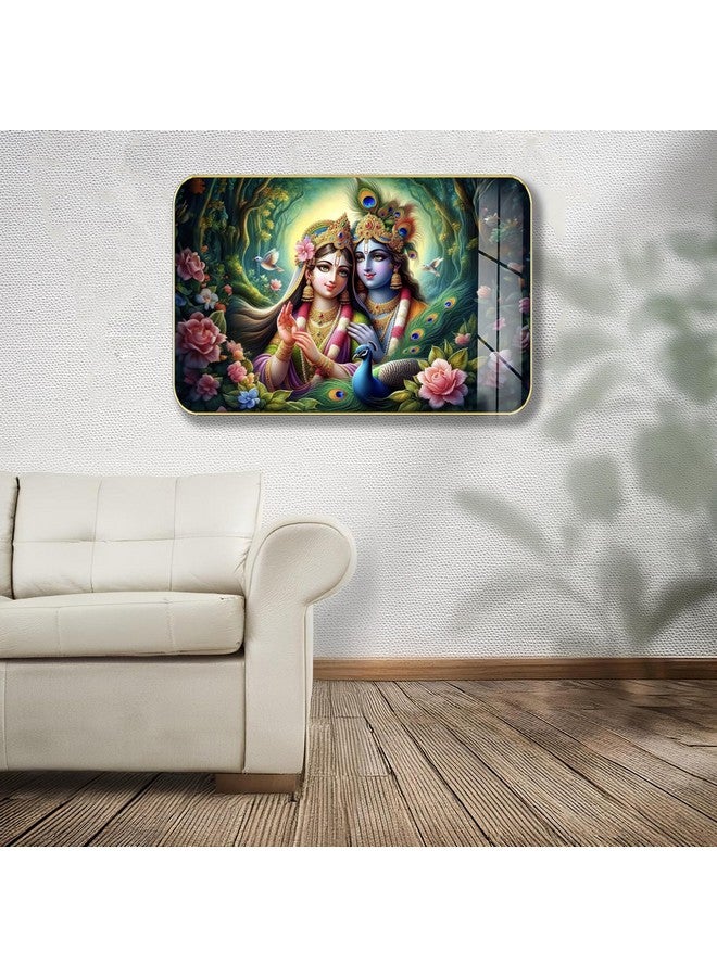 Masstone Crystal Radha Krishna High Gloss Surface with Golden Slim Frame, 45x30 cm - Wall Art for Living Room, Bedroom, and Office Décor - Image 2
