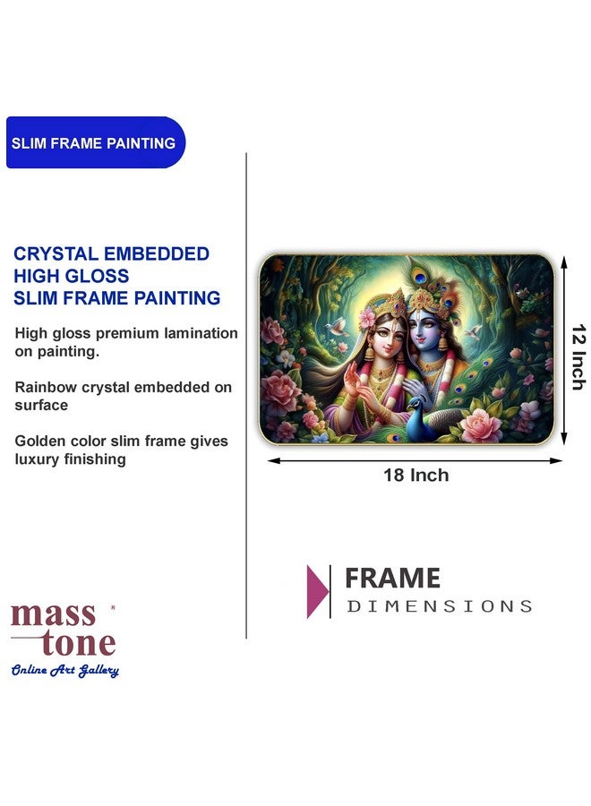 Masstone Crystal Radha Krishna High Gloss Surface with Golden Slim Frame, 45x30 cm - Wall Art for Living Room, Bedroom, and Office Décor - Image 3