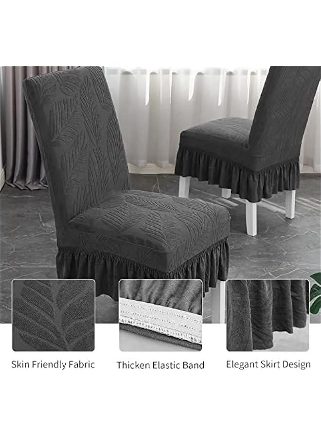 RYNX Dining Chair Covers with Skirt  Set of 4 Chair Covers for Dining Room AntiDust Removable Kitchen Chair Protector Seat Slipcovers Washable Soft Chair Covers for Dining Room Restaurant Banquet Grey - Image 1