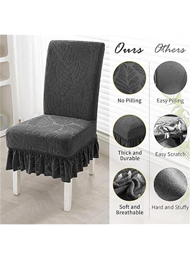 RYNX Dining Chair Covers with Skirt  Set of 4 Chair Covers for Dining Room AntiDust Removable Kitchen Chair Protector Seat Slipcovers Washable Soft Chair Covers for Dining Room Restaurant Banquet Grey - Image 4