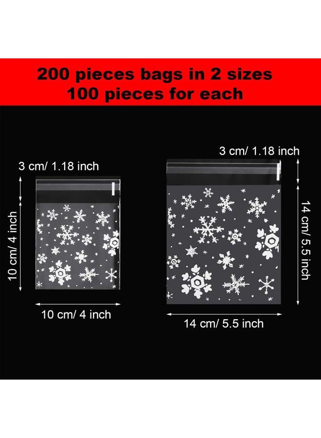 Jovitec 200 Pieces Christmas Candy Bags Treat Bags Self-Adhesive Cellophane Gift Bags with Snowflake Patterns, 2 Sizes - Image 2