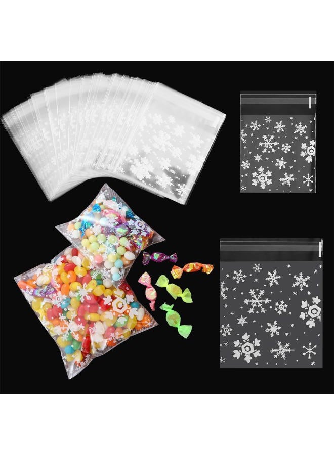 Jovitec 200 Pieces Christmas Candy Bags Treat Bags Self-Adhesive Cellophane Gift Bags with Snowflake Patterns, 2 Sizes - Image 1