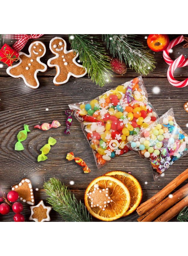 Jovitec 200 Pieces Christmas Candy Bags Treat Bags Self-Adhesive Cellophane Gift Bags with Snowflake Patterns, 2 Sizes - Image 3