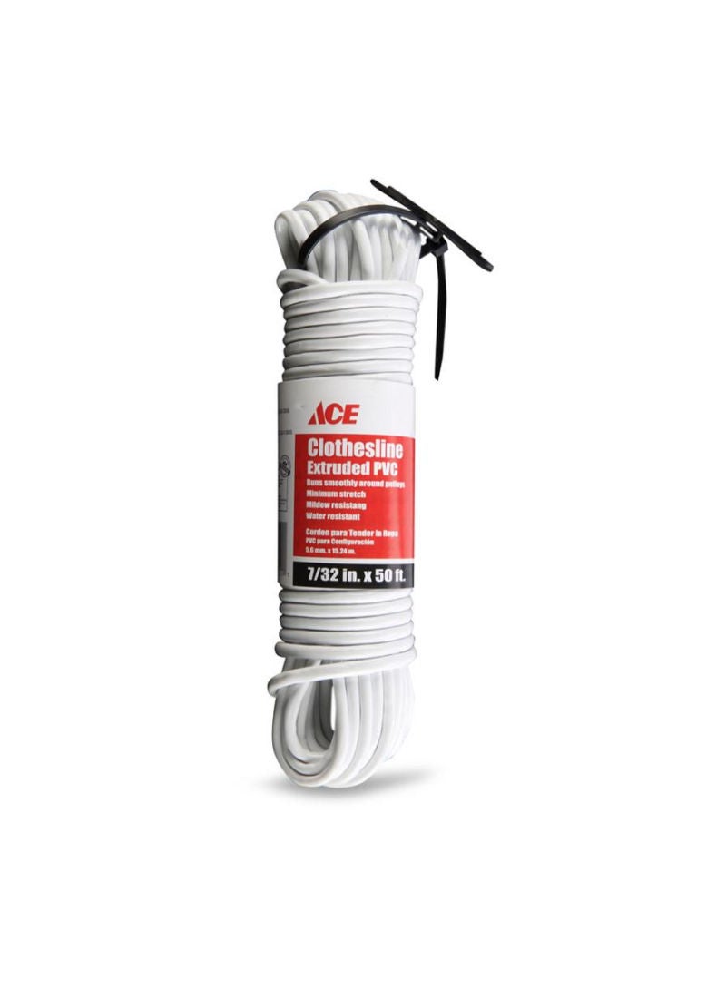 ACE Ace Extruded PVC Clothesline 7/32 inch x 50 feet White Sold Per Piece