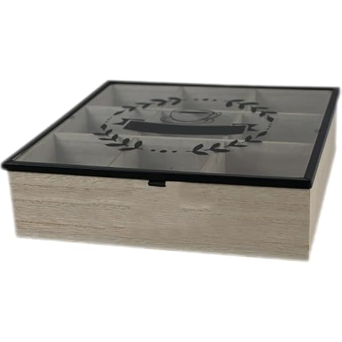 Silk Route 9 Compartment Wooden Tea Box With Clear Lid And Latch - Image 2