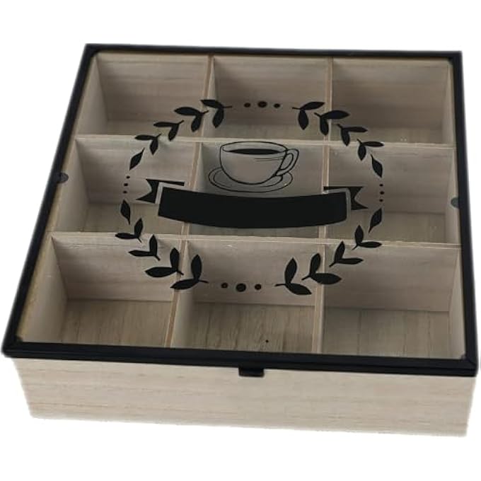 Silk Route 9 Compartment Wooden Tea Box With Clear Lid And Latch - Image 1