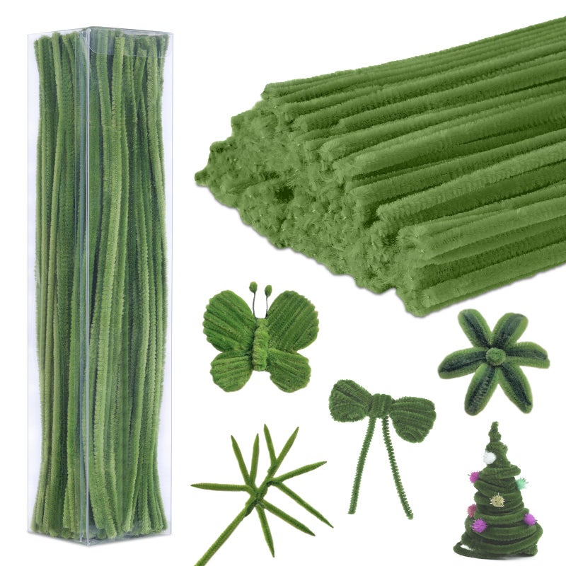 Iuuidu 200Pcs Pipe Cleaners  Green Pipe Cleaners Chenille Stem  Fuzzy Sticks Pipe Cleaners Craft Supplies For Diy Arts Crafts Project - Image 1