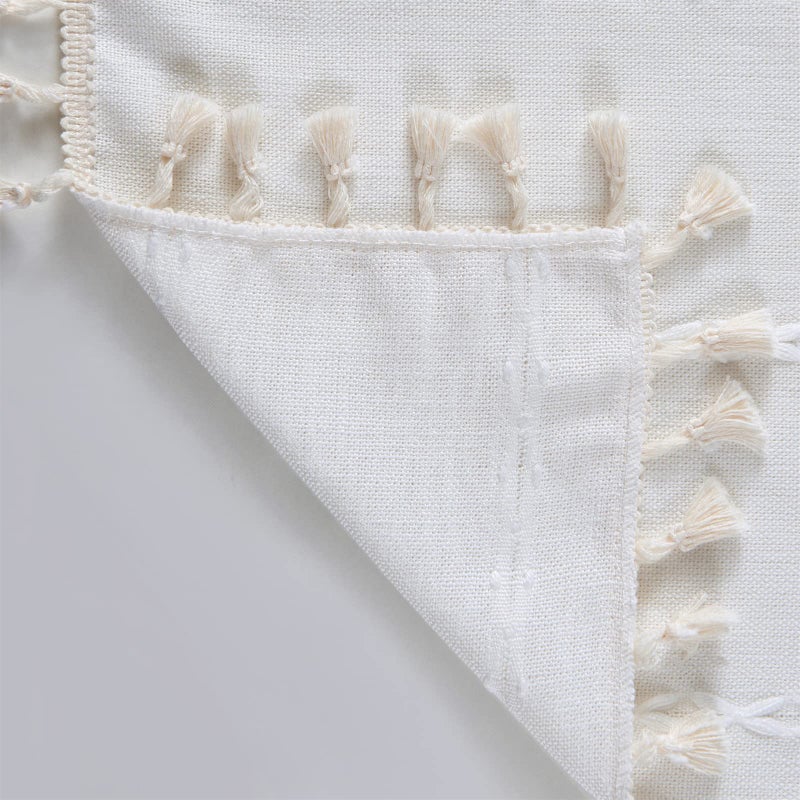 RoomTalks White Boho Farmhouse Kitchen Curtains 36 Inch Length French Striped Modern Vintage Chic Textured Tassel Short Cafe Curtains for Small Window Kitchen Bathroom Bohemian Decor - Image 5