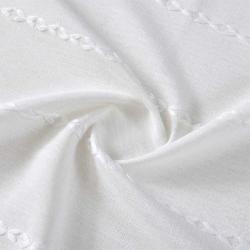 RoomTalks White Boho Farmhouse Kitchen Curtains 36 Inch Length French Striped Modern Vintage Chic Textured Tassel Short Cafe Curtains for Small Window Kitchen Bathroom Bohemian Decor - Image 4