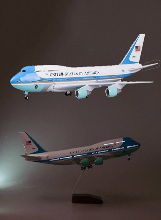 RoofWorld 1/150 Scale Diecast Airplane US Airlines Boeing 747 Air Force Planes Model 18.5”Aircraft Model with Landing Gear Voice Control Cabin Light Aircraft Model for Collection - Image 1
