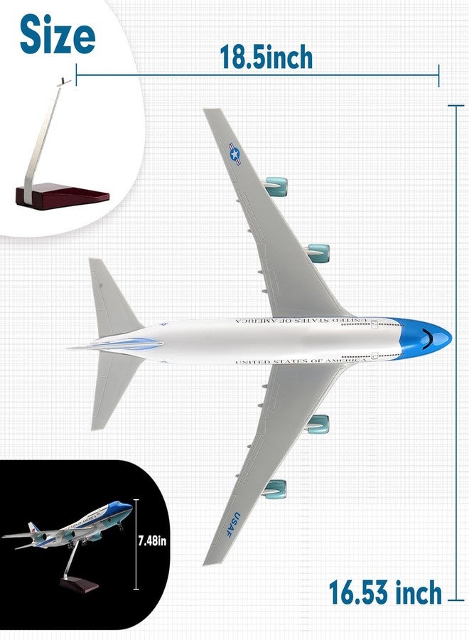 RoofWorld 1/150 Scale Diecast Airplane US Airlines Boeing 747 Air Force Planes Model 18.5”Aircraft Model with Landing Gear Voice Control Cabin Light Aircraft Model for Collection - Image 2